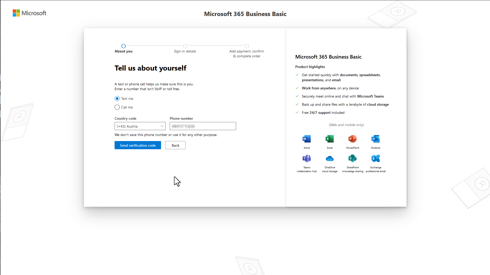Microsoft 365 Phone Verification Step 1