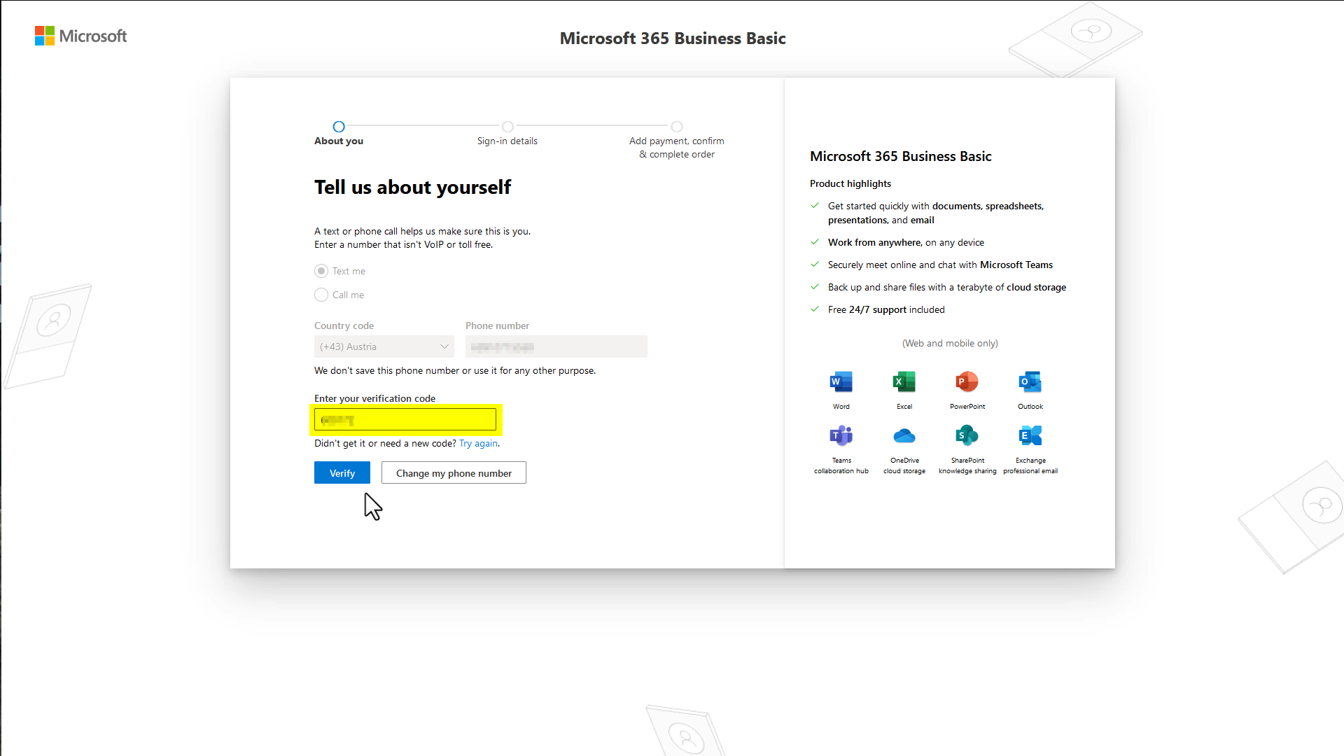 Microsoft 365 Phone Verification Step 2