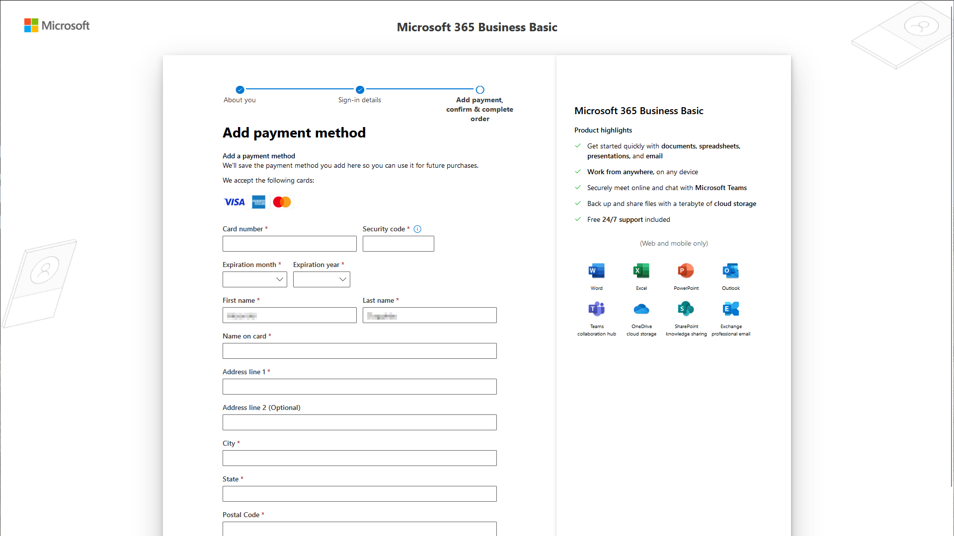 Adding payment information to Microsoft 365