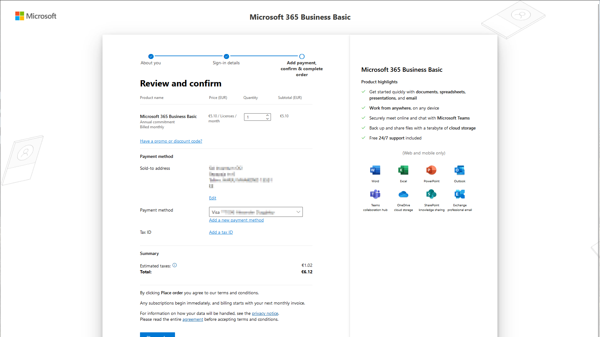 Confirming your Microsoft 365 purchase