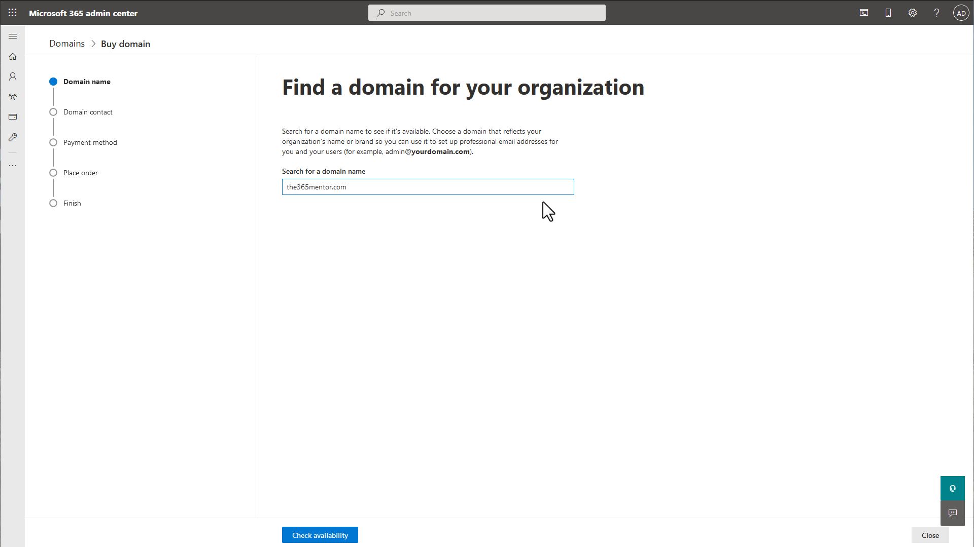 Buying a domain with Microsoft 365 - Domain