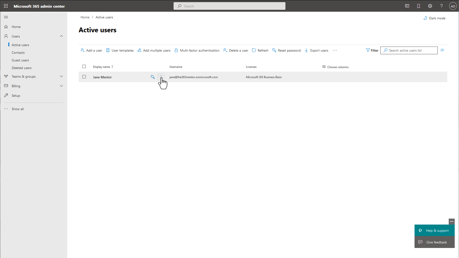 Microsoft 365 Admin Portal - Select User