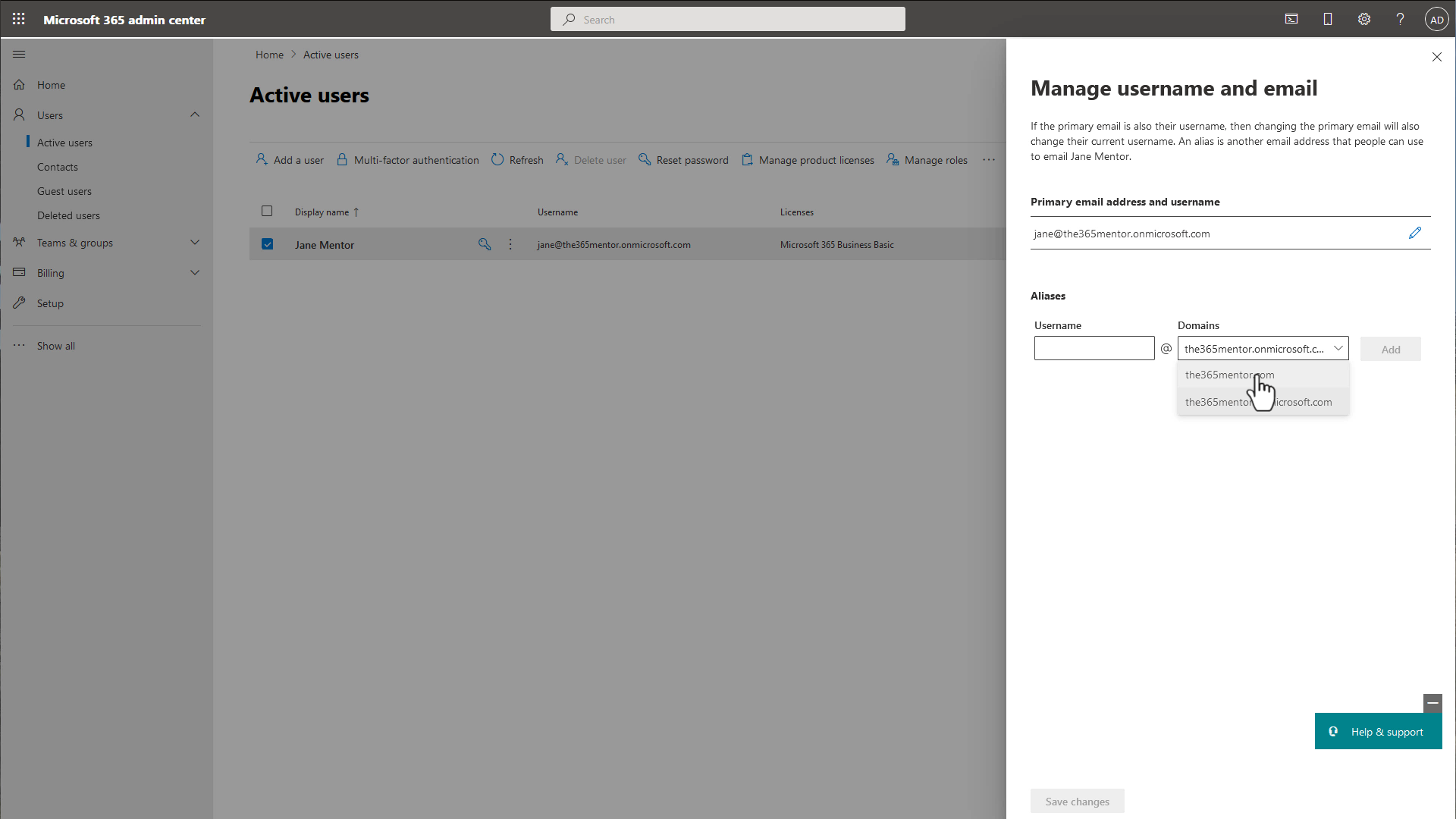 Microsoft 365 Admin Portal - Change user domain