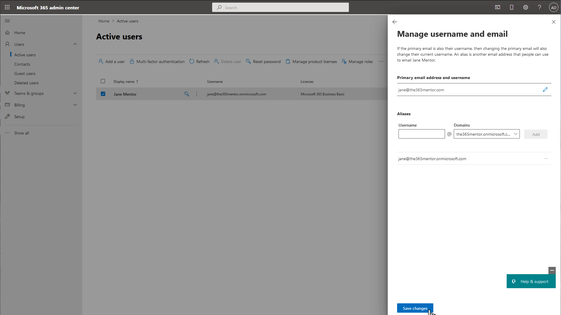 Microsoft 365 Admin Portal - Username change confirmation