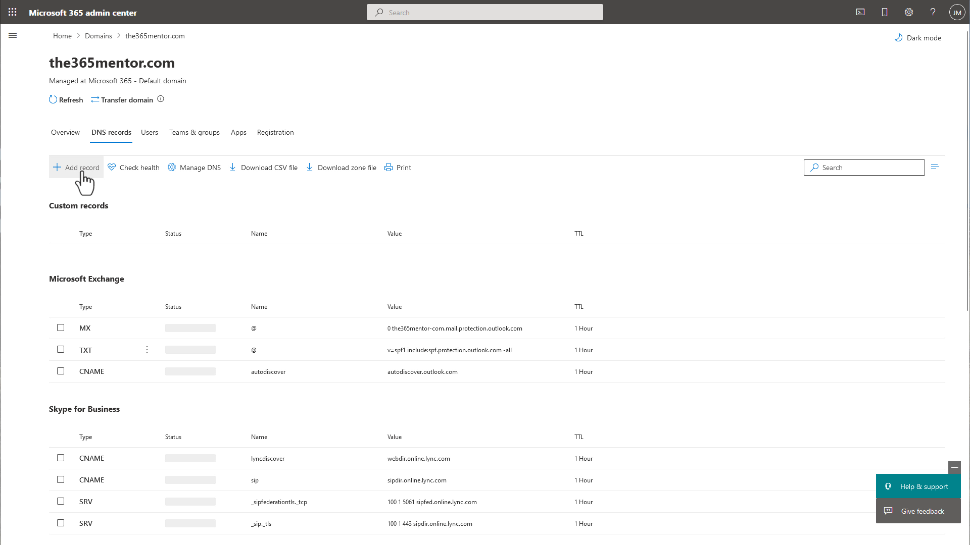 Microsoft 365 Domain Records