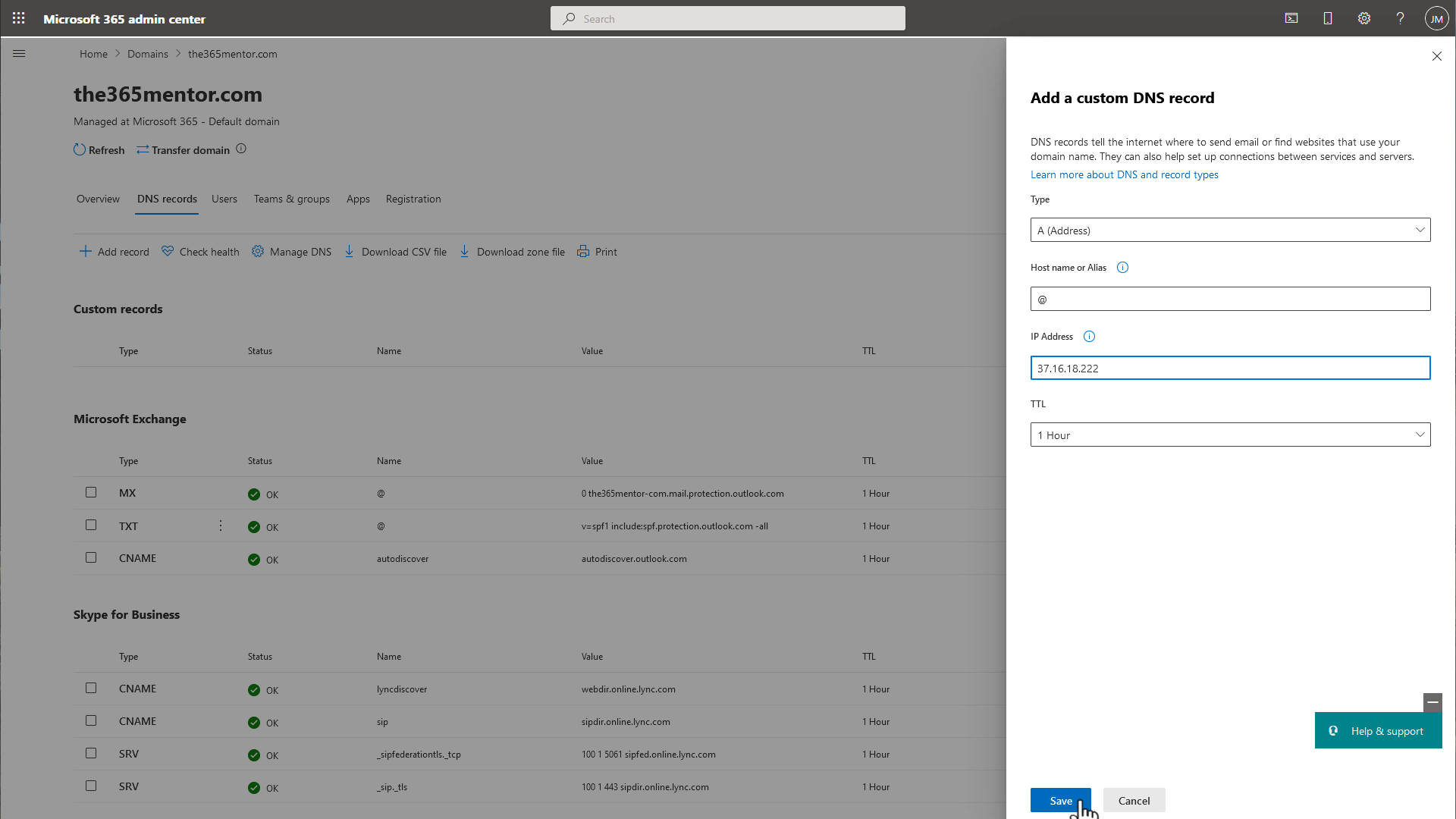 Microsoft 365 Domain Records - Check values