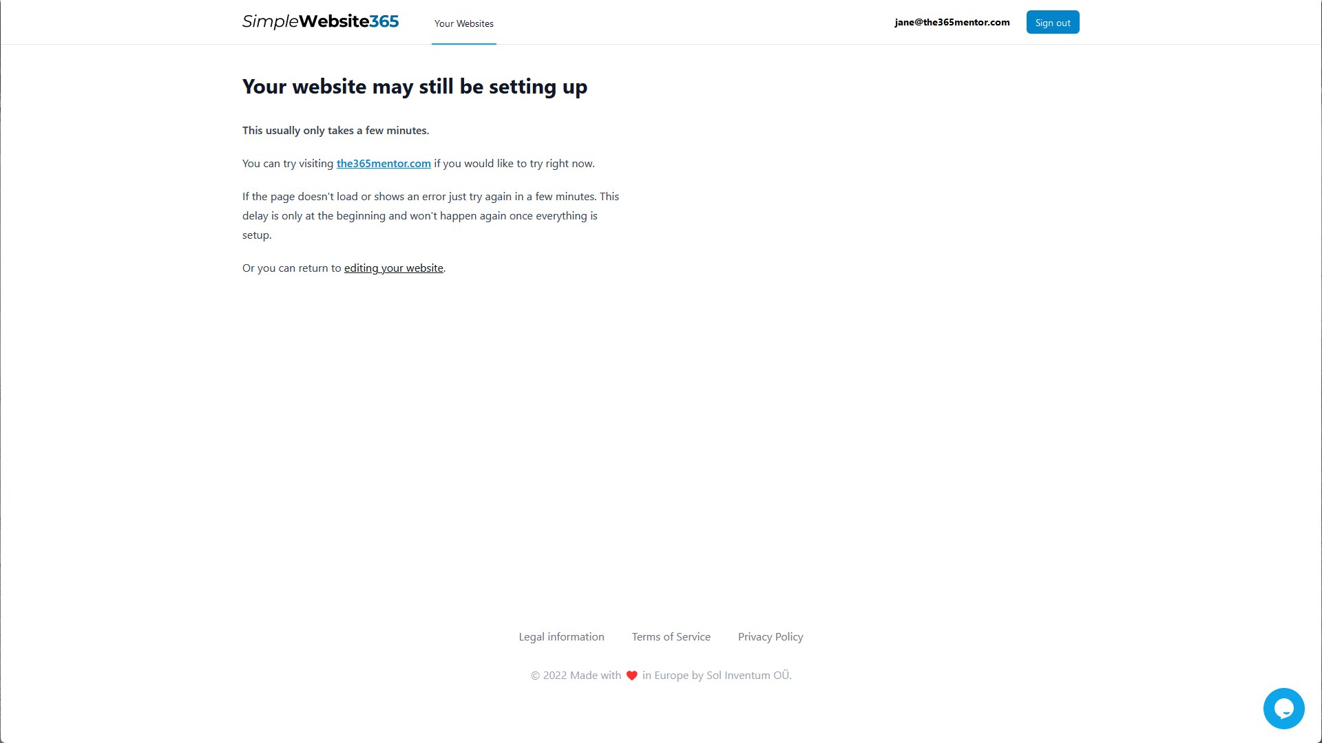 SimpleWebsite365 - Website still configuring page